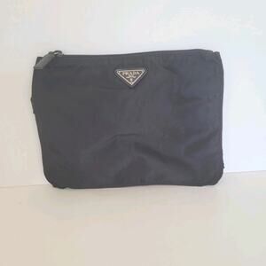 Authentic Prada Nylon Cosmetics Bag Black Makeup Pouch Travel Small Zip Around